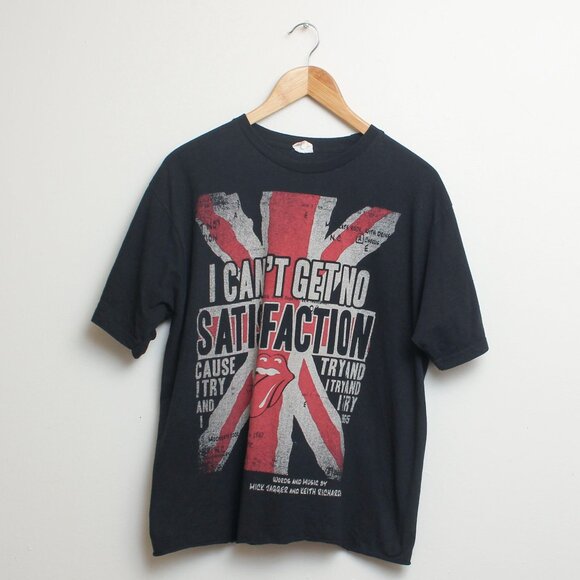 Bay Island Tops - Rolling Stones Satisfaction Shirt Womens XL Black Cropped Tee UK Flag